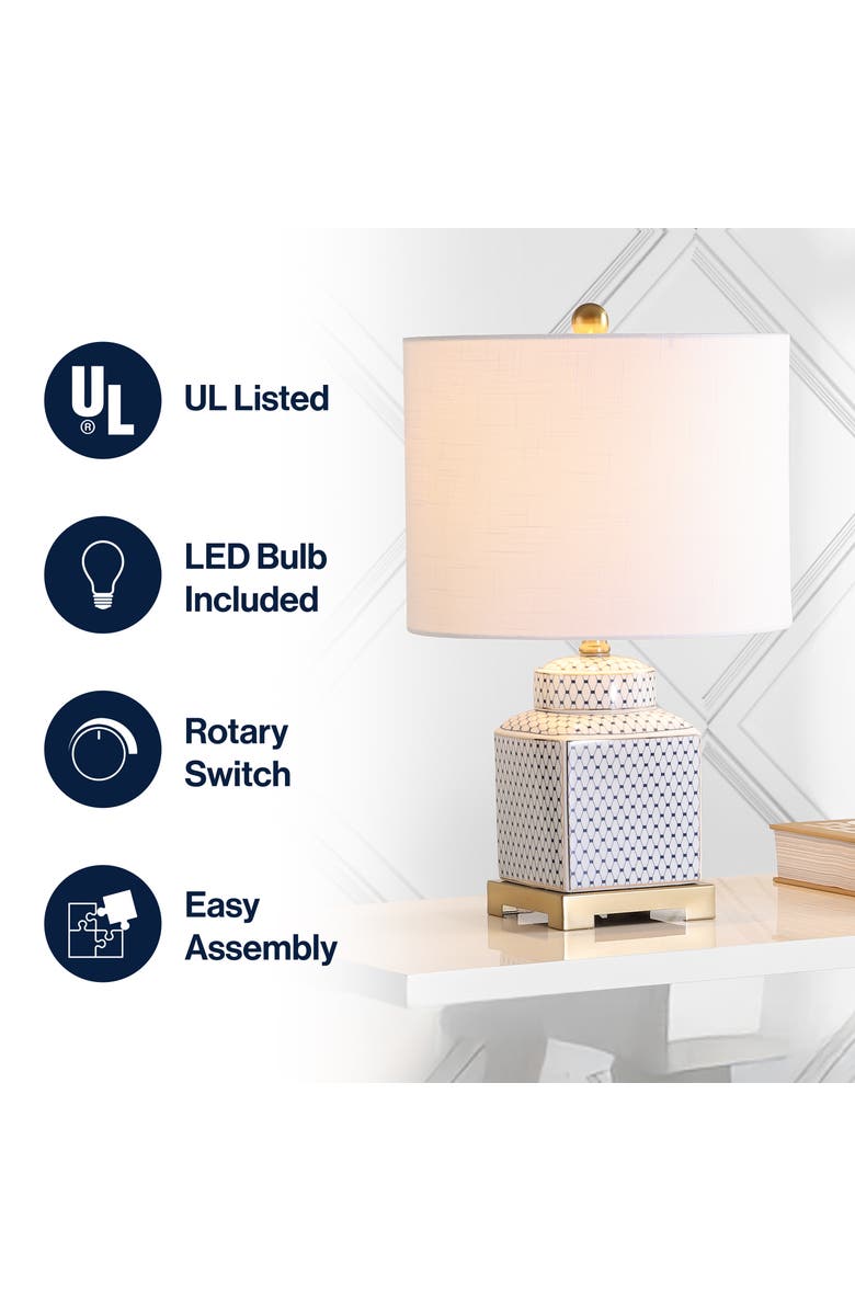 JONATHAN Y Cleo Ceramic/Metal Ginger Jar LED Table Lamp, Alternate, color, White/Navy