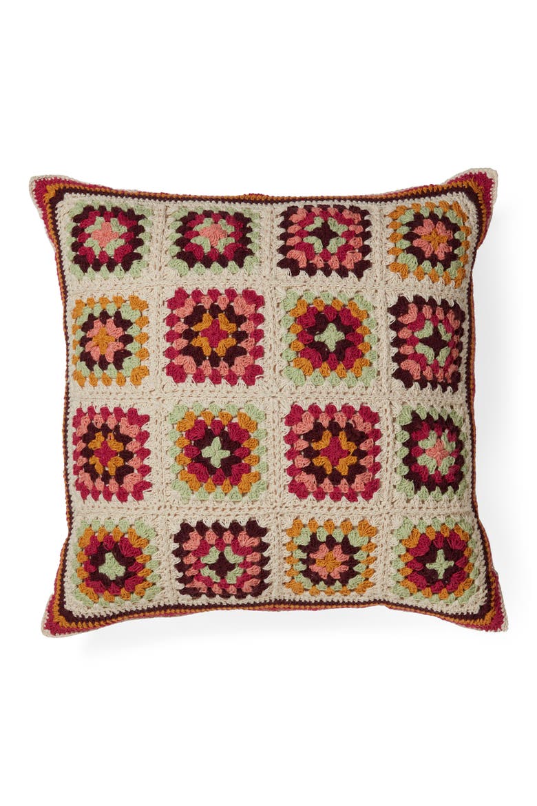 Cozy Corner Crochet Throw Pillow, Main, color, BEIGE MULTI