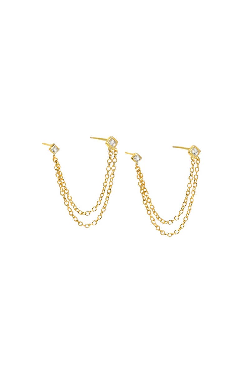 BY ADINA EDEN CZ Square Bezel Double Chain Drop Earring, Main, color, Gold