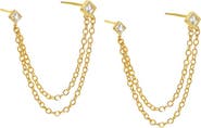 BY ADINA EDEN CZ Square Bezel Double Chain Drop Earring