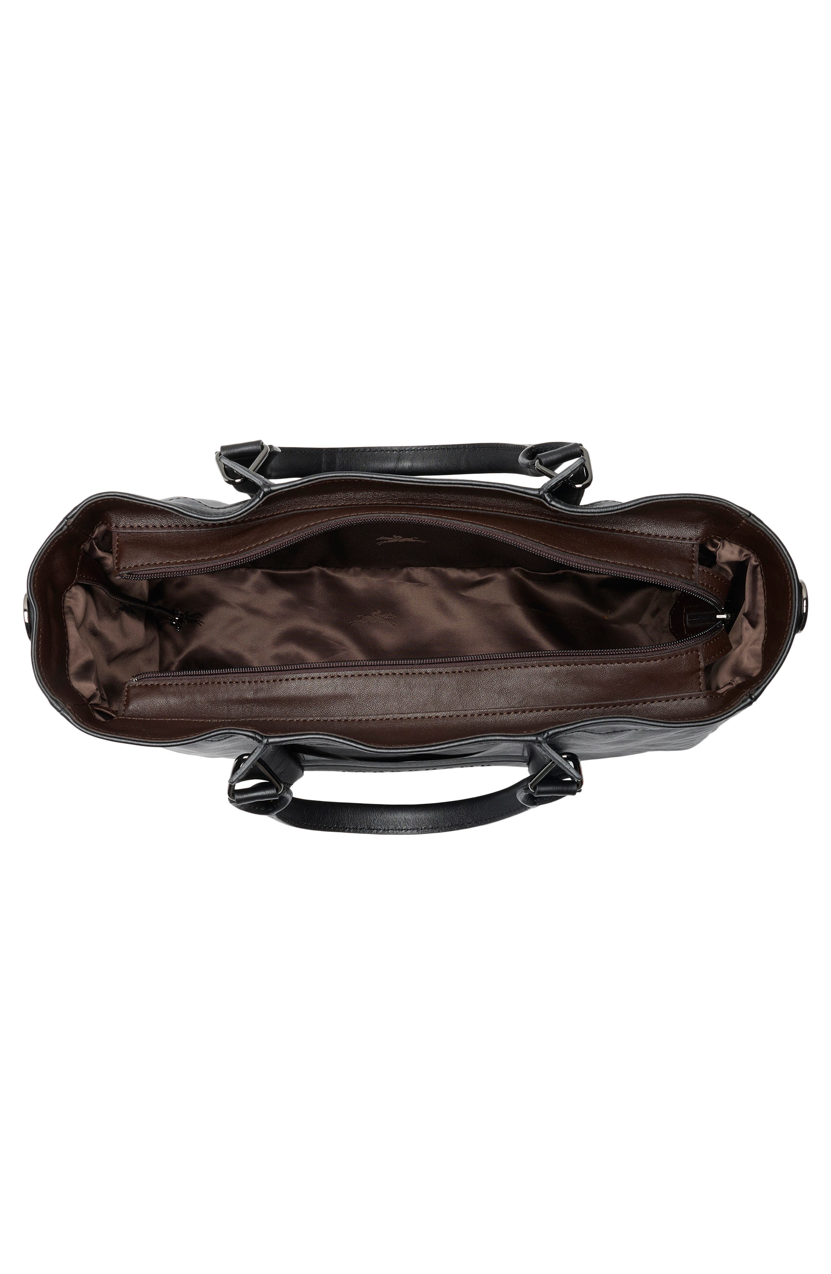 Longchamp LC3D Zip Top Medium Leather Tote Bag, Alternate, color, Black