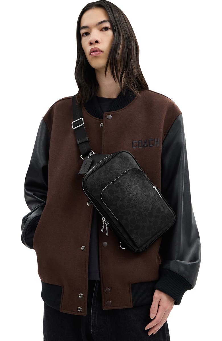 COACH Felix Signature Coated Canvas & Leather Sling Bag, Alternate, color, Black Signature
