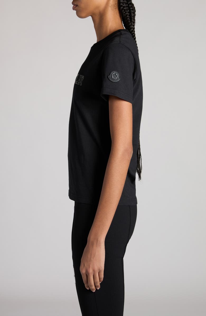 Moncler Crystal Embellished Logo Cotton T-Shirt, Alternate, color, Black