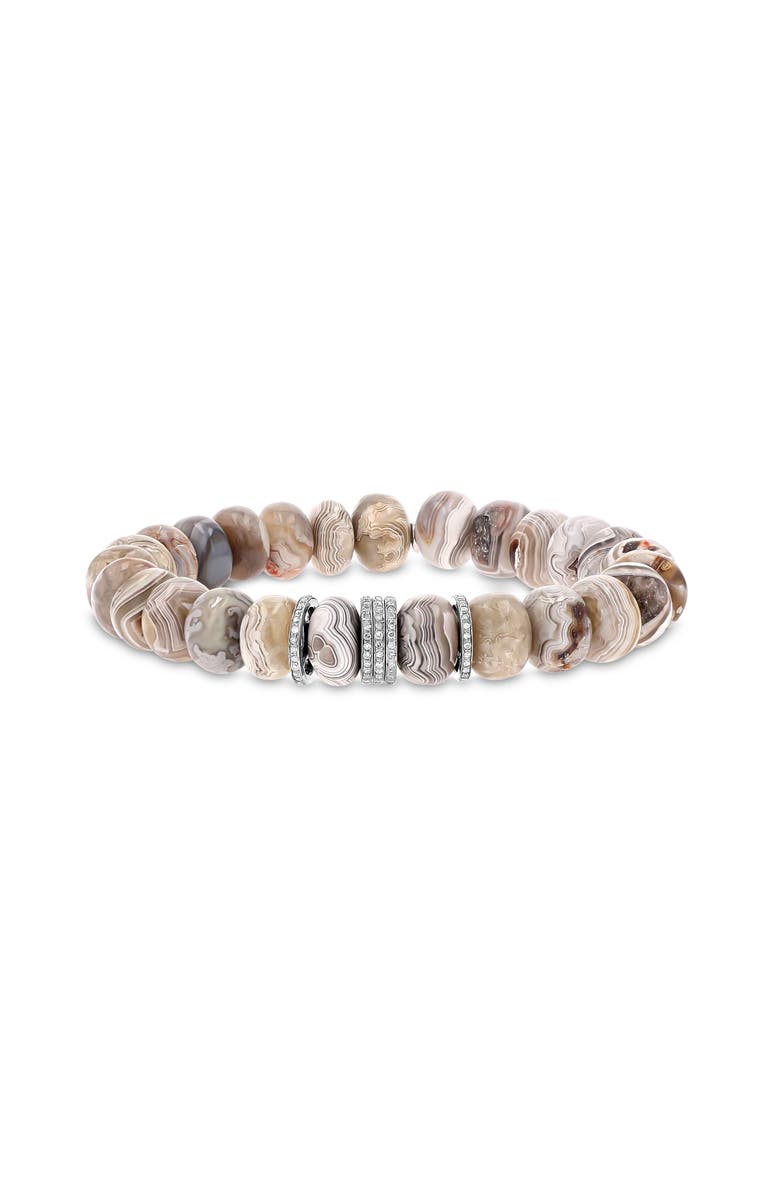 Sheryl Lowe Cream Agate 10MM Bead Bracelet With 5 Diamond Rondelles, Main, color, 