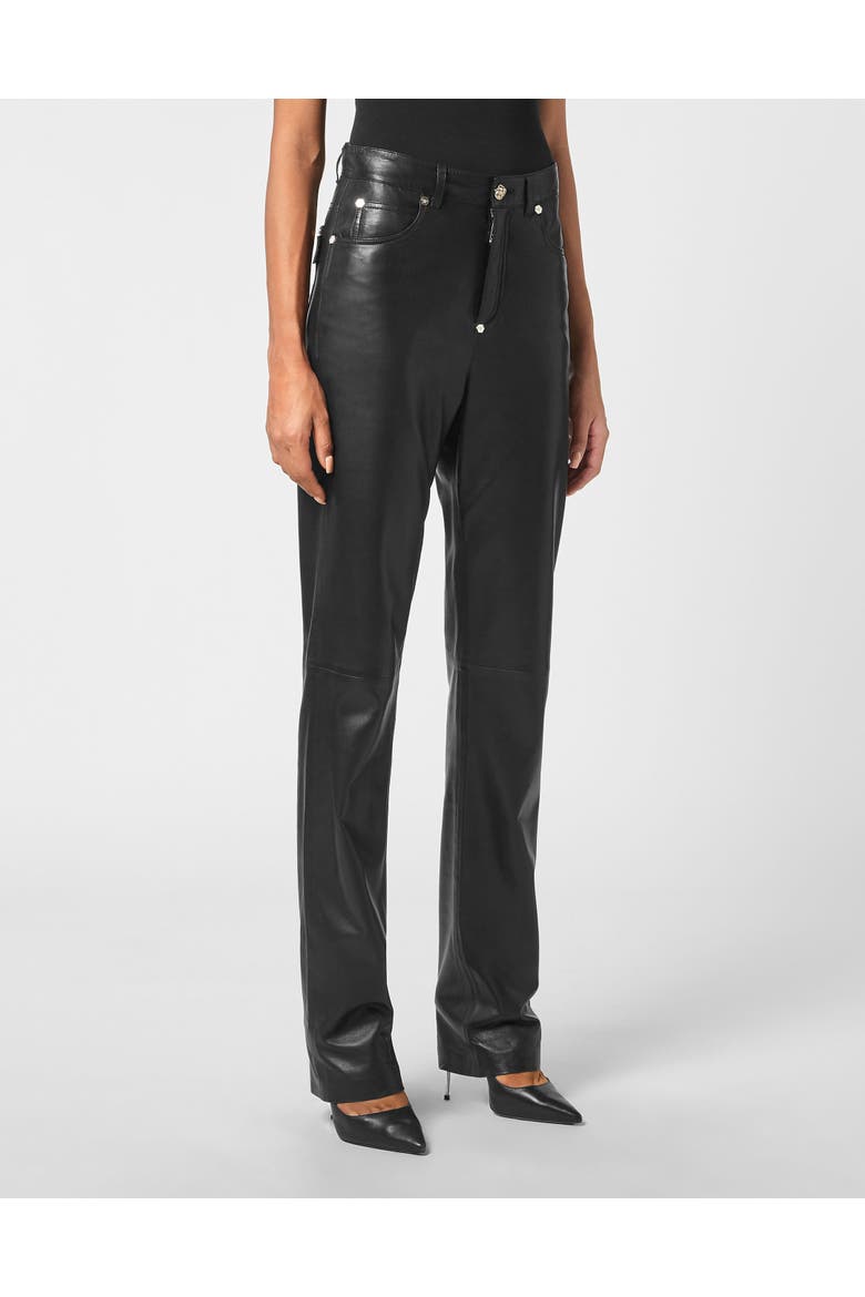 Leather Trousers Long Women, Main, color, black