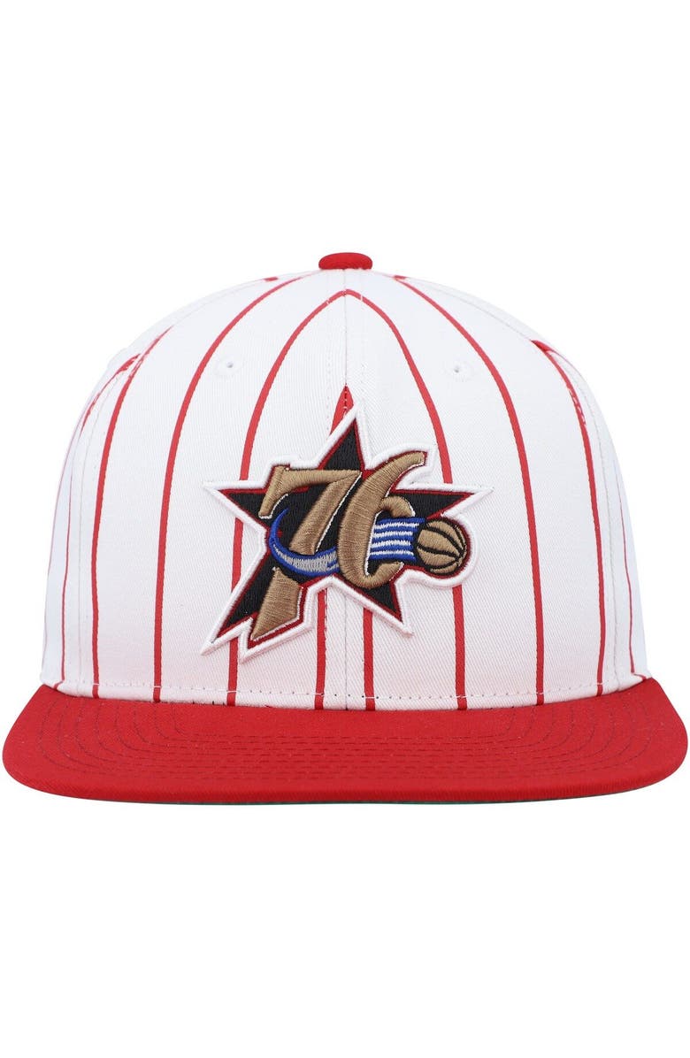 Mitchell & Ness Men's Mitchell & Ness White Philadelphia 76ers Hardwood Classics Pinstripe Snapback Hat, Alternate, color, White