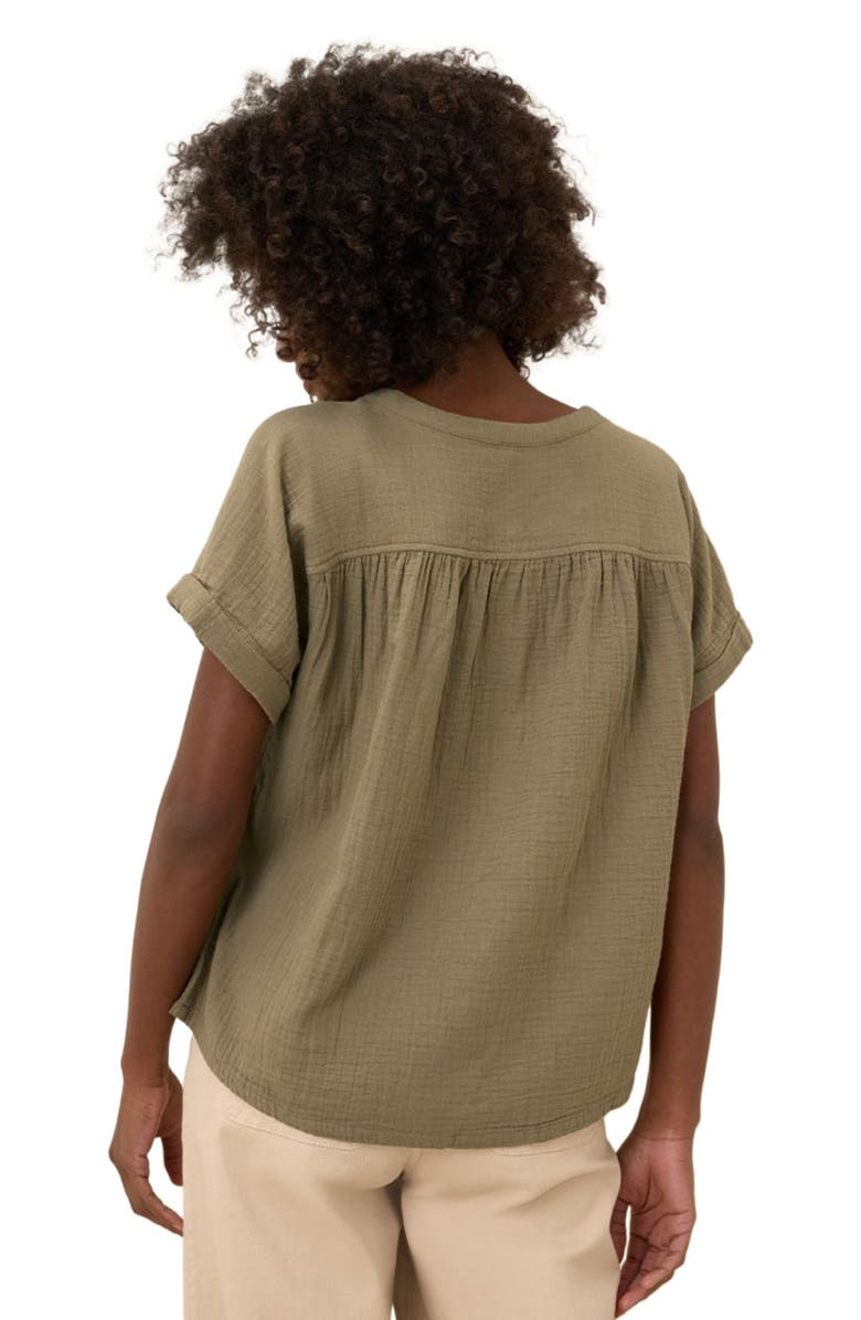 Pact Organic Cotton Coastal Double Gauze Short Sleeve Popover, Alternate, color, Khaki Green