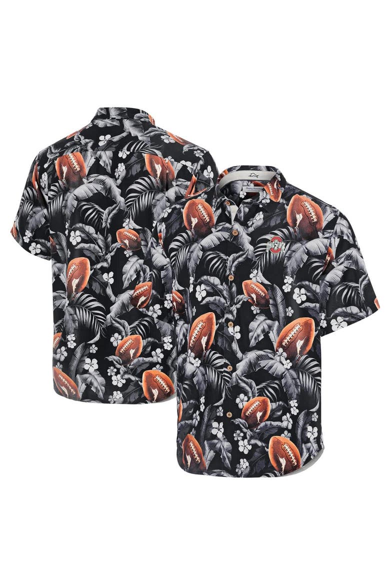 Men's Tommy Bahama Black Ohio State Buckeyes Veracruz Cay First Down Blooms Button-Up Shirt, Main, color, Black