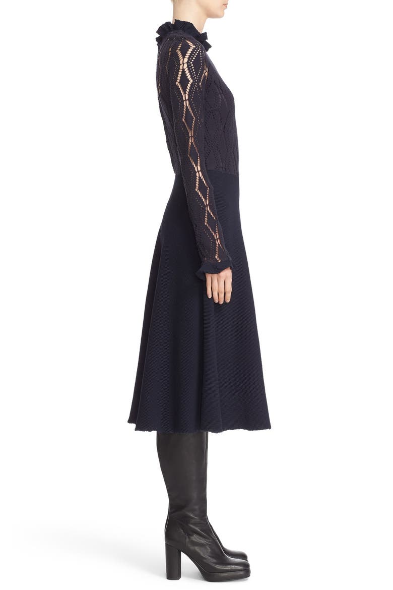 Long Sleeve Jersey Lace Overlay Dress, Alternate, color, NAVY