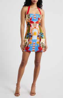 Keely Mixed Print Linen Blend Halter Neck Dress