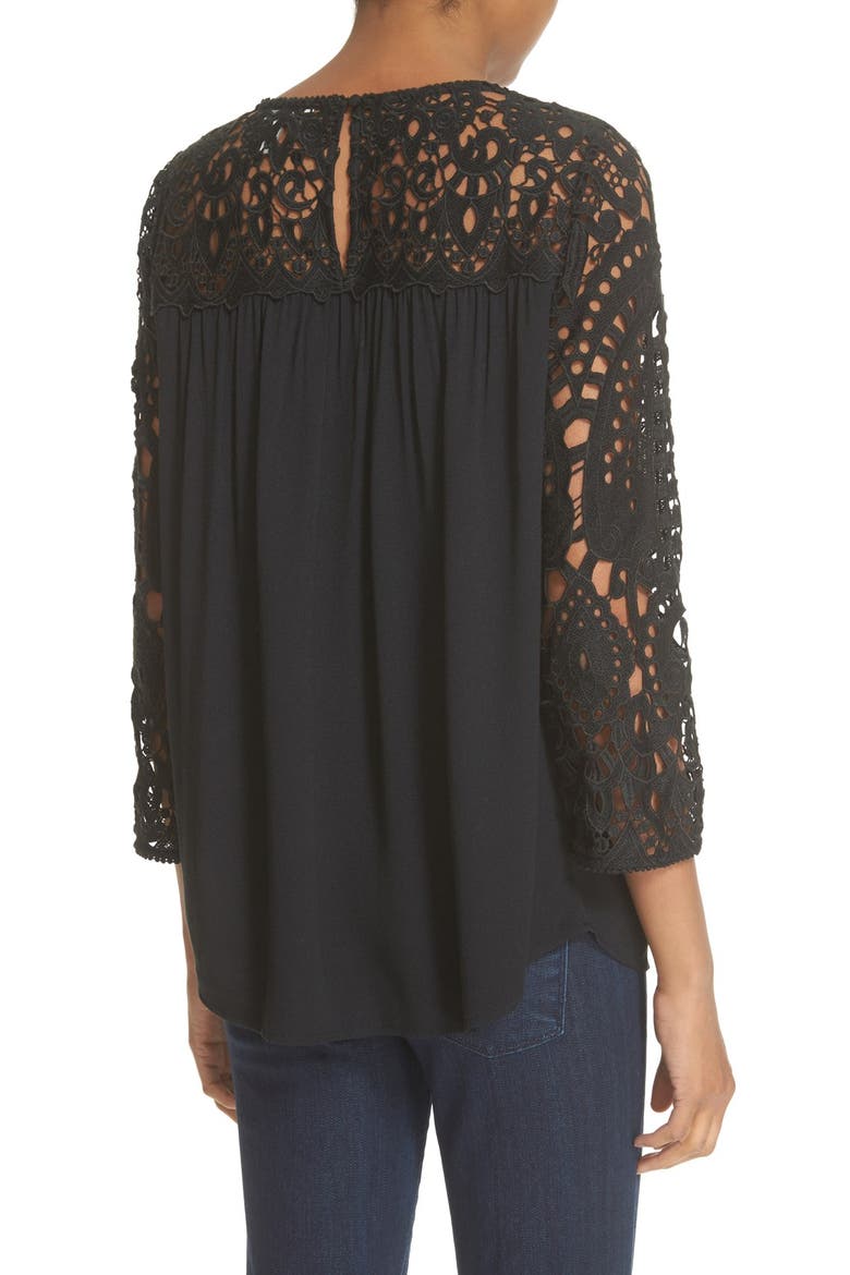 'Lindy' Lace Trim Babydoll Top, Alternate, color, CAVIAR