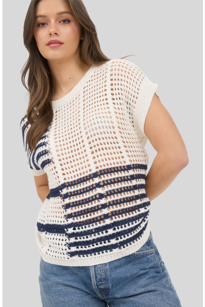 Colorblock Open Knit Top, Alternate, color, WHITE