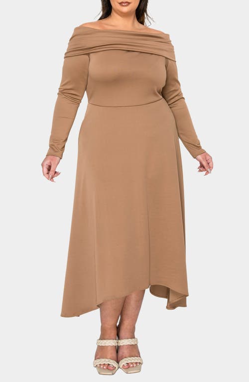L I V D Lyra Off The Shoulder Long Sleeve Maxi Dress In Mocha