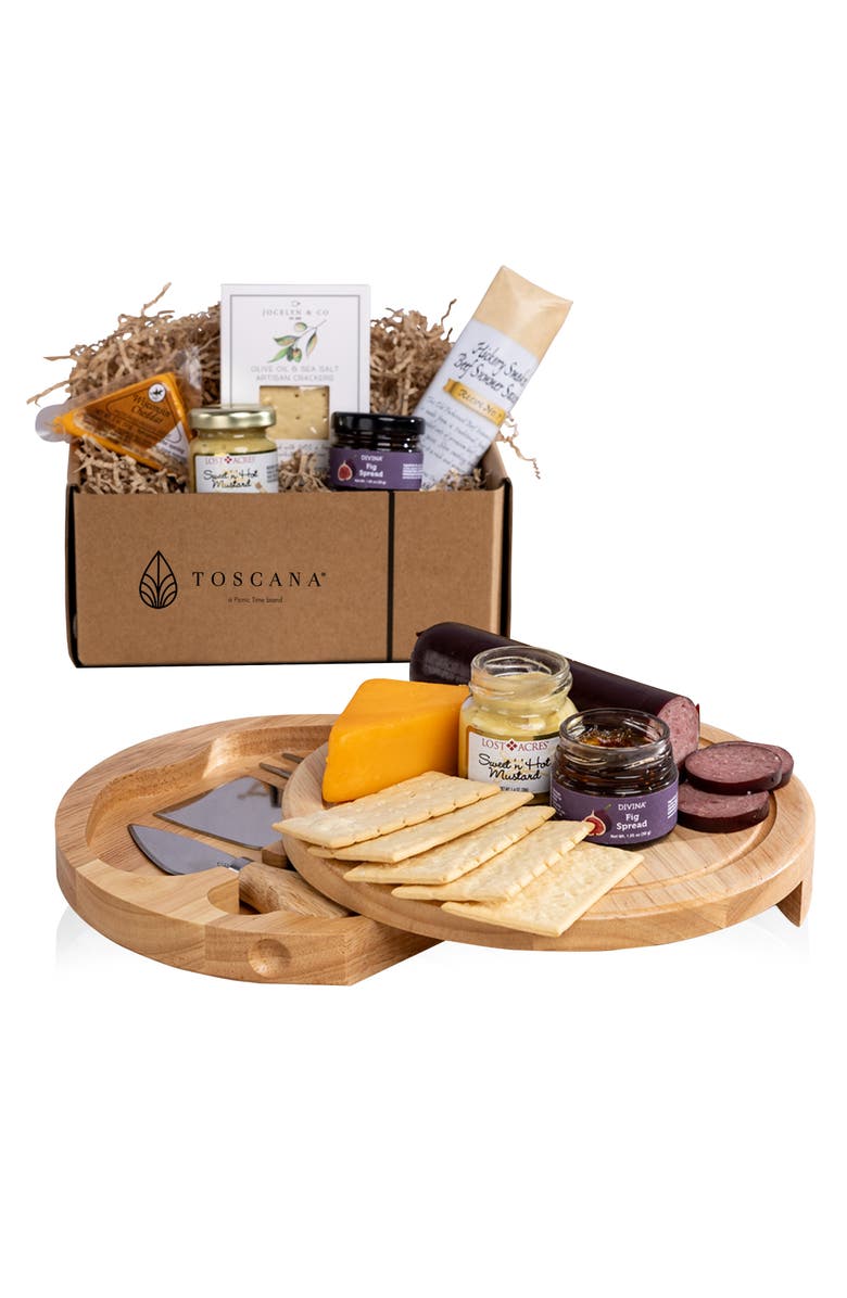 Toscana Brie Cheese Board with Gourmet Gift Pack, Main, color, Parawood