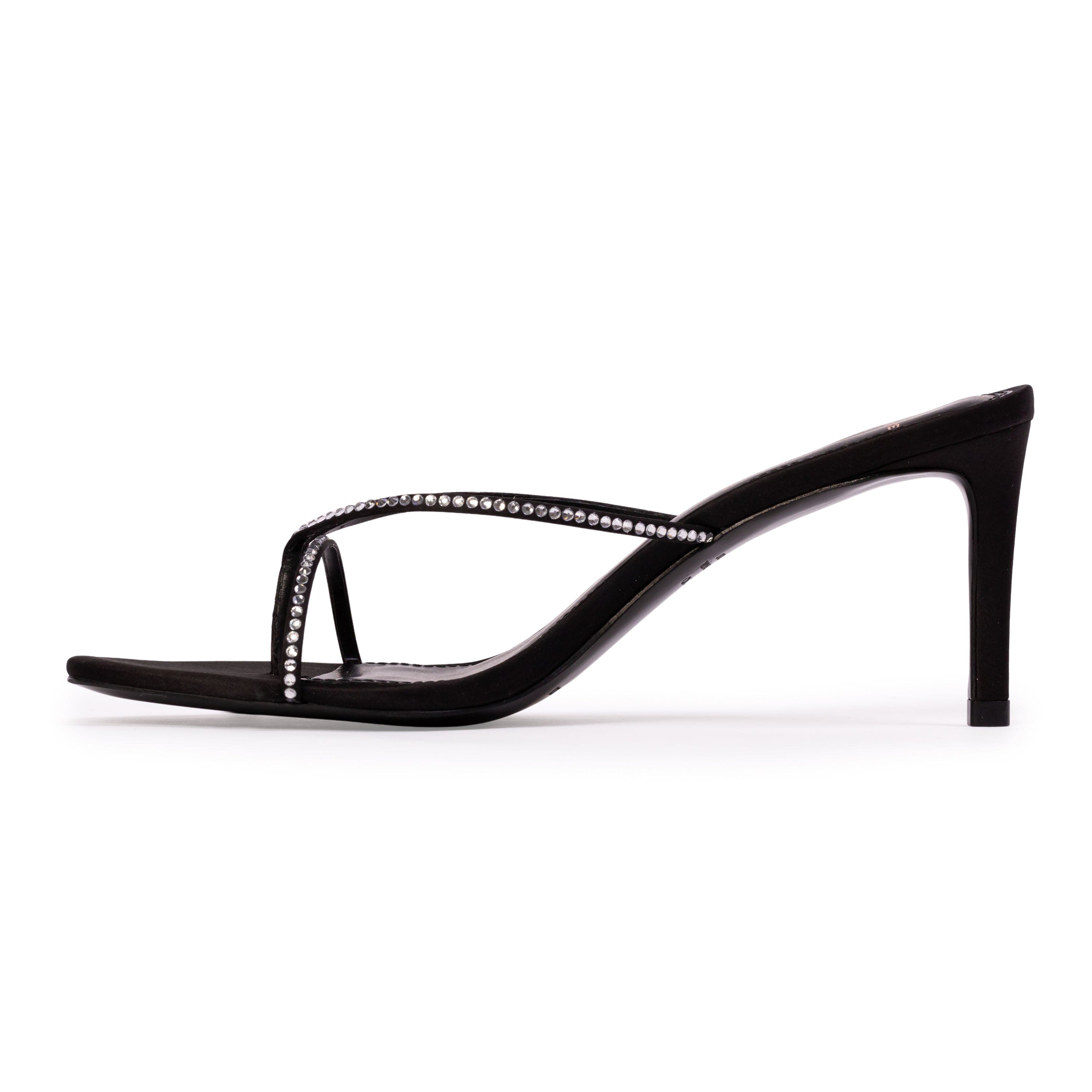 BLACK SUEDE STUDIO Jade 65 Satin Mule, Alternate, color, Black Satin Embellished