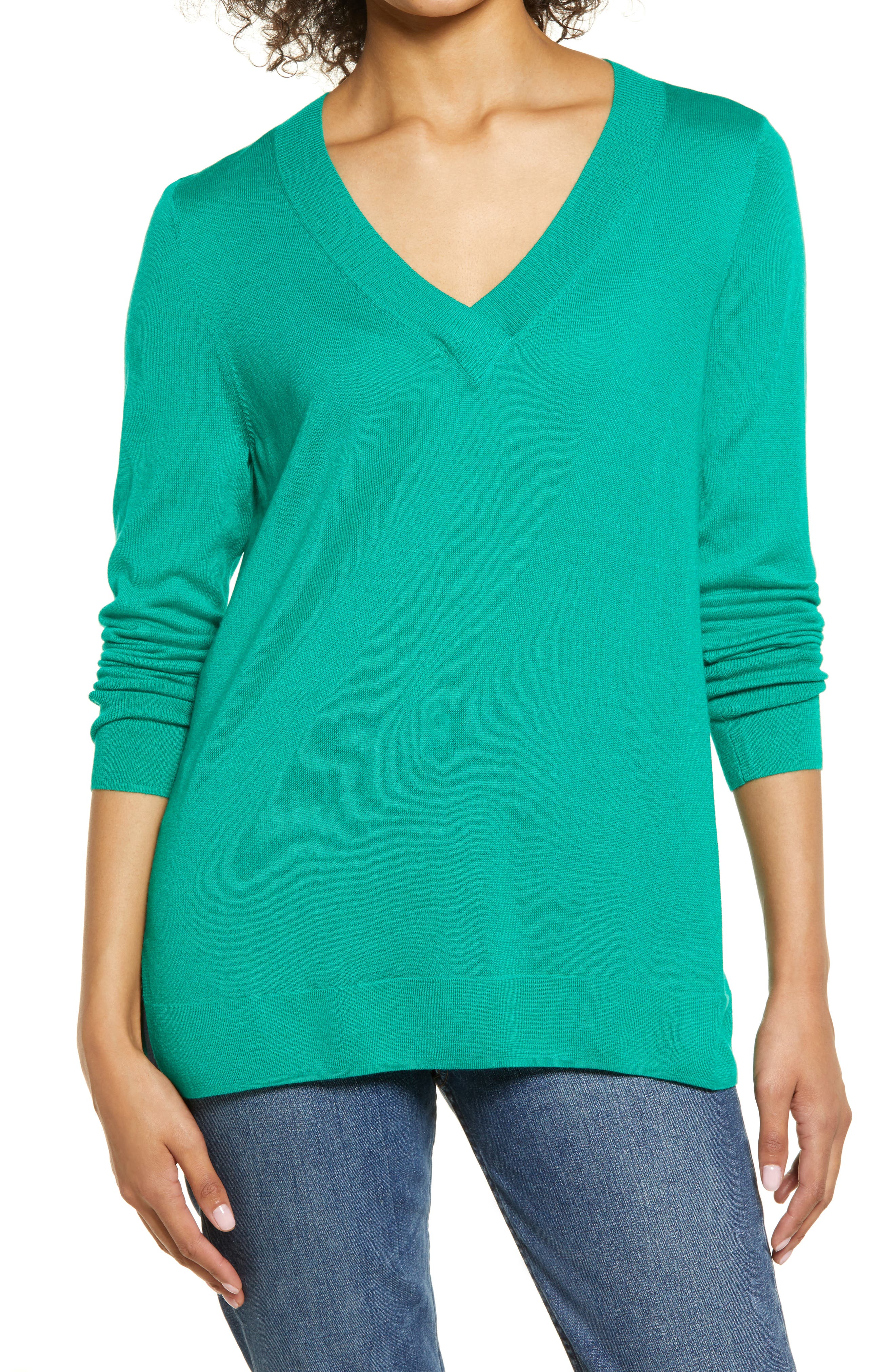 Halogen® V-Neck Merino Wool Blend Sweater (Women) | Nordstromrack