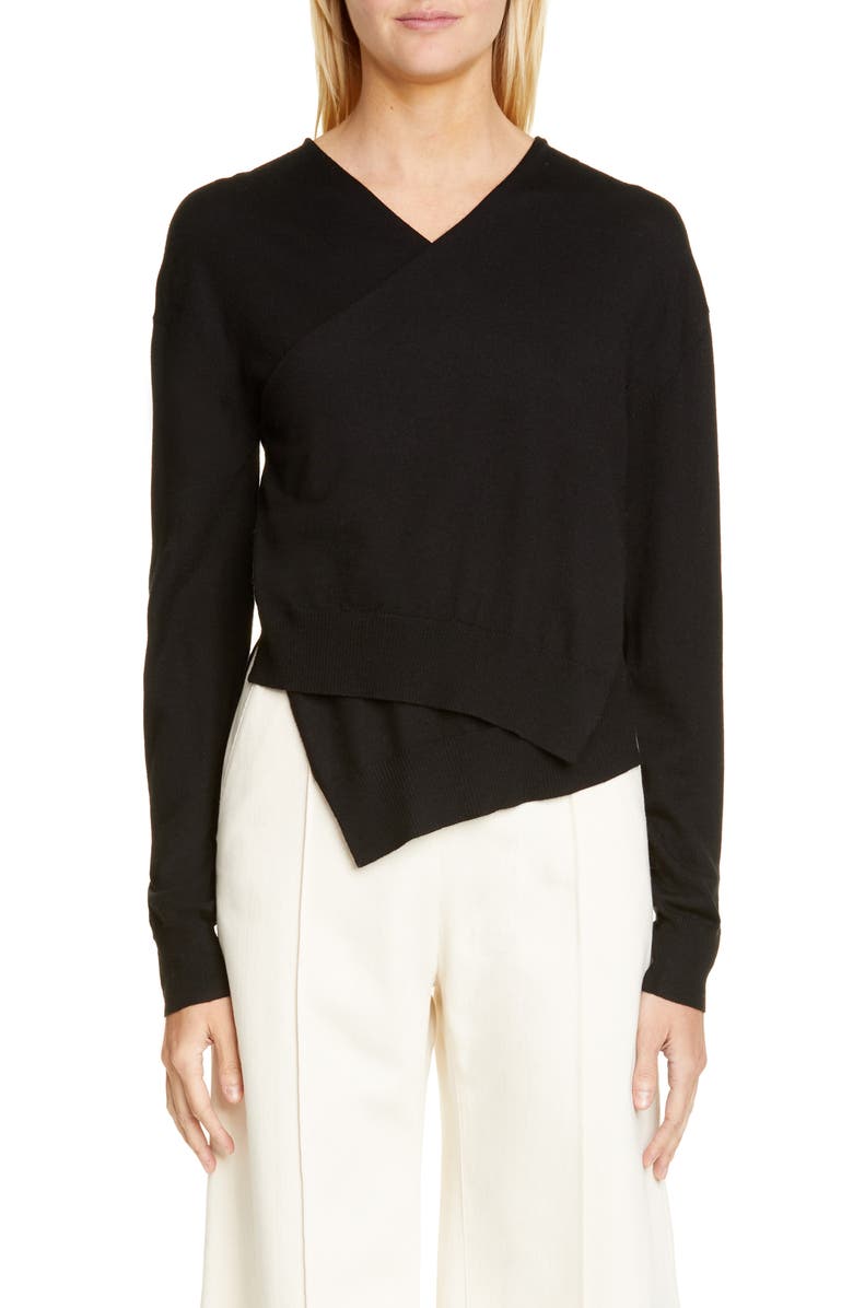 Rosetta Getty Wrap Front Merino Wool Sweater, Main, color, 