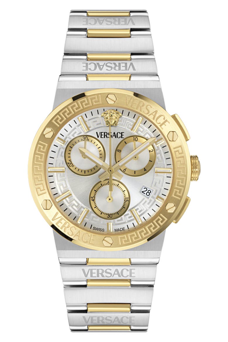Greca Logo Chronograph Bracelet Watch, 40mm, Main, color, IP TWO TONE