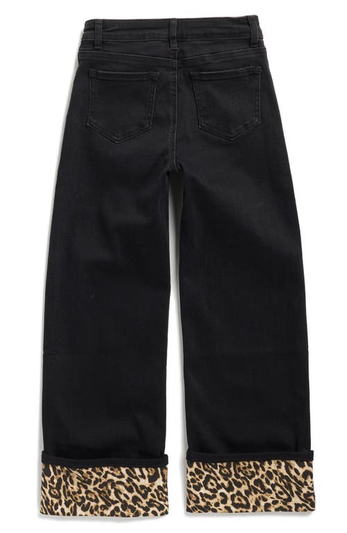 Tractr Kid's Leopard Cuff Wide Leg Pants In Black