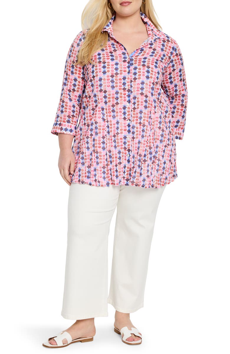 NIC+ZOE Geo Dot Crinkle Cotton Button-Up Shirt, Alternate, color, Pink Multi