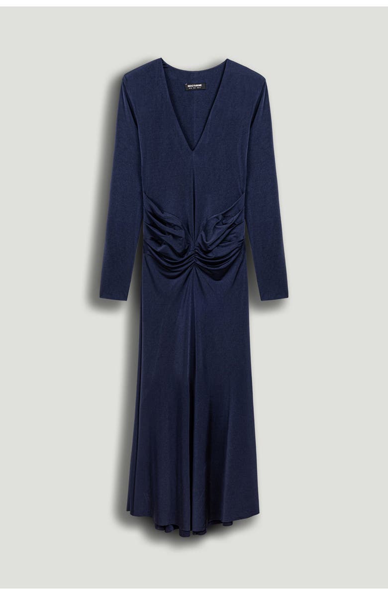 Nocturne Ruched Waist Long-Sleeve Jersey Dress, Main, color, Navy Blue
