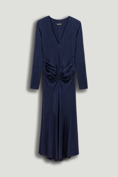 Ruched Waist Long-Sleeve Jersey Dress