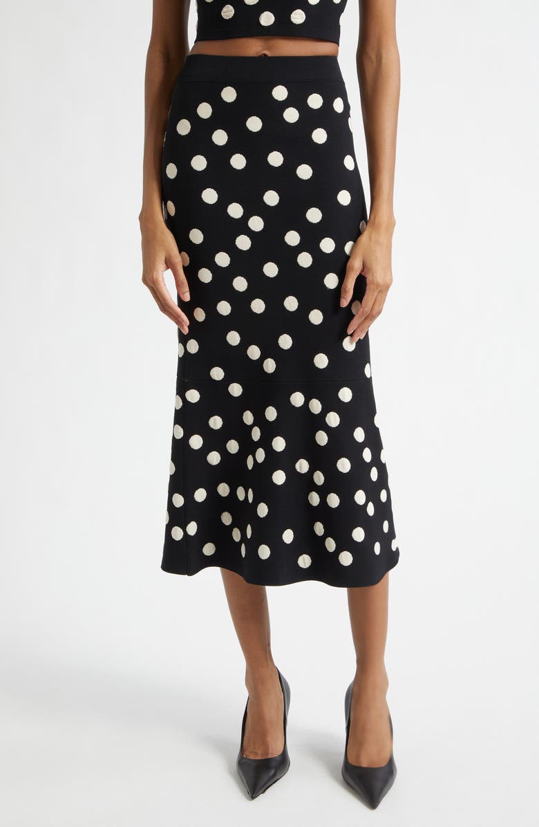 L'AGENCE Mae Polka Dot Bias Cut Skirt, Main, color, Black/ Ecru Polka Dot