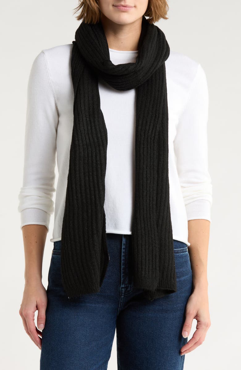Tasha Ribbed Knit Scarf, Main, color, Black