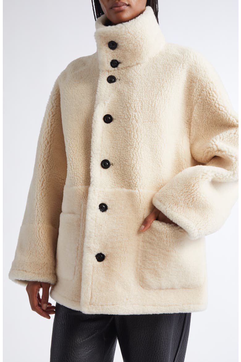 Heather Reversible Genuine Shearling Coat, Alternate, color, BLACK/ OFF WHITE