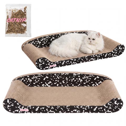 Montego Coastal Patterned Cardboard Lounge Bed Cat Scratcher with Catnip