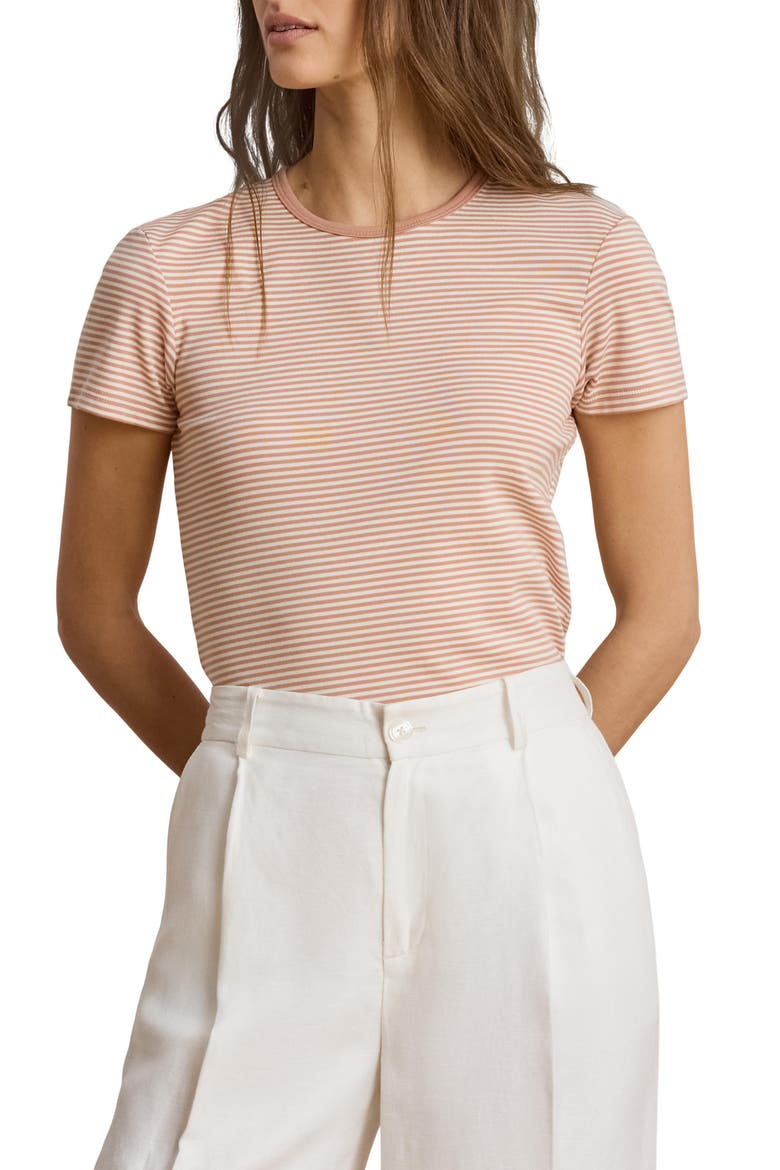 Refined Stripe Stretch Cotton Top, Main, color, PINK SIENNA/ MAS CREAM