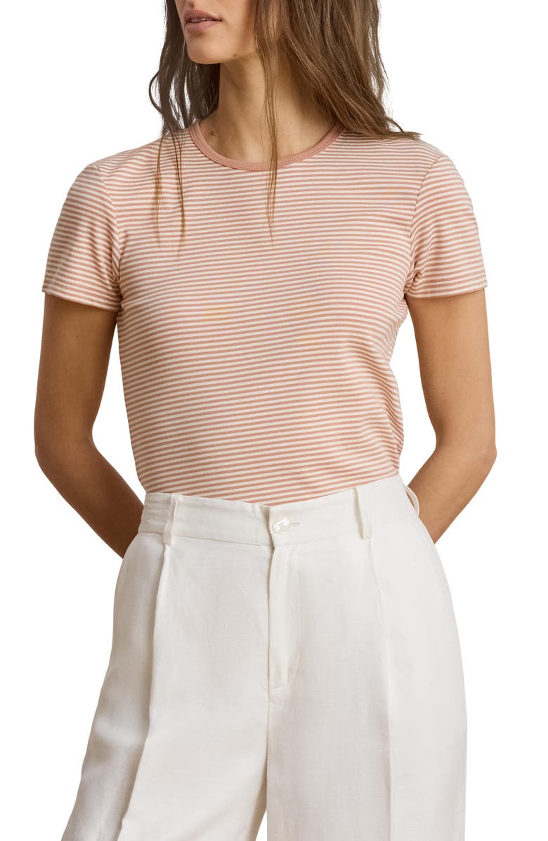 Lauren Ralph Lauren Refined Stripe Stretch Cotton Top, Main, color, Pink Sienna/ Mas Cream