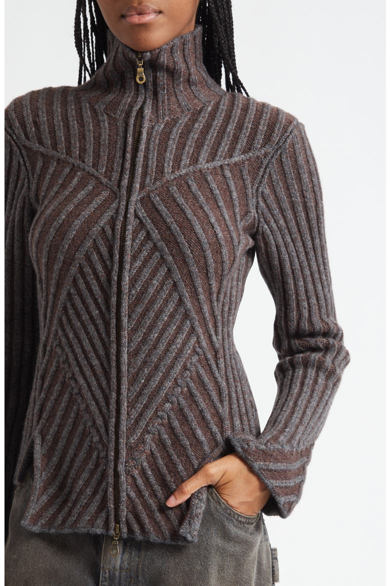 Warrior Rib Merino Wool Blend Cardigan, Alternate, color, GREY/ BROWN