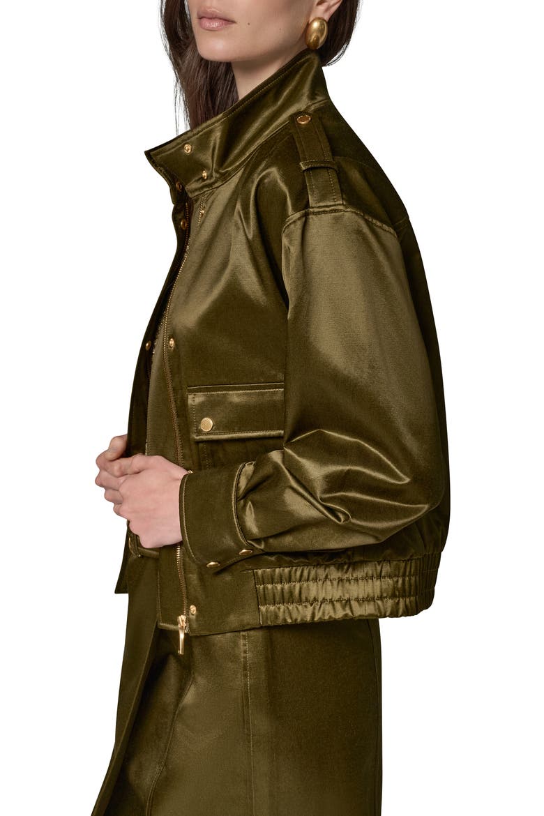 Satin Zip Utility Jacket, Alternate, color, OLIVE BRINE