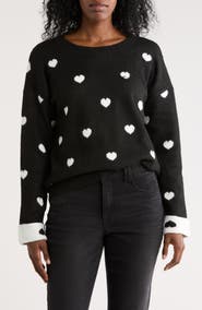 Bobeau Scattered Heart Pullover Sweater