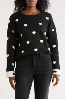 Bobeau Scattered Heart Pullover Sweater
