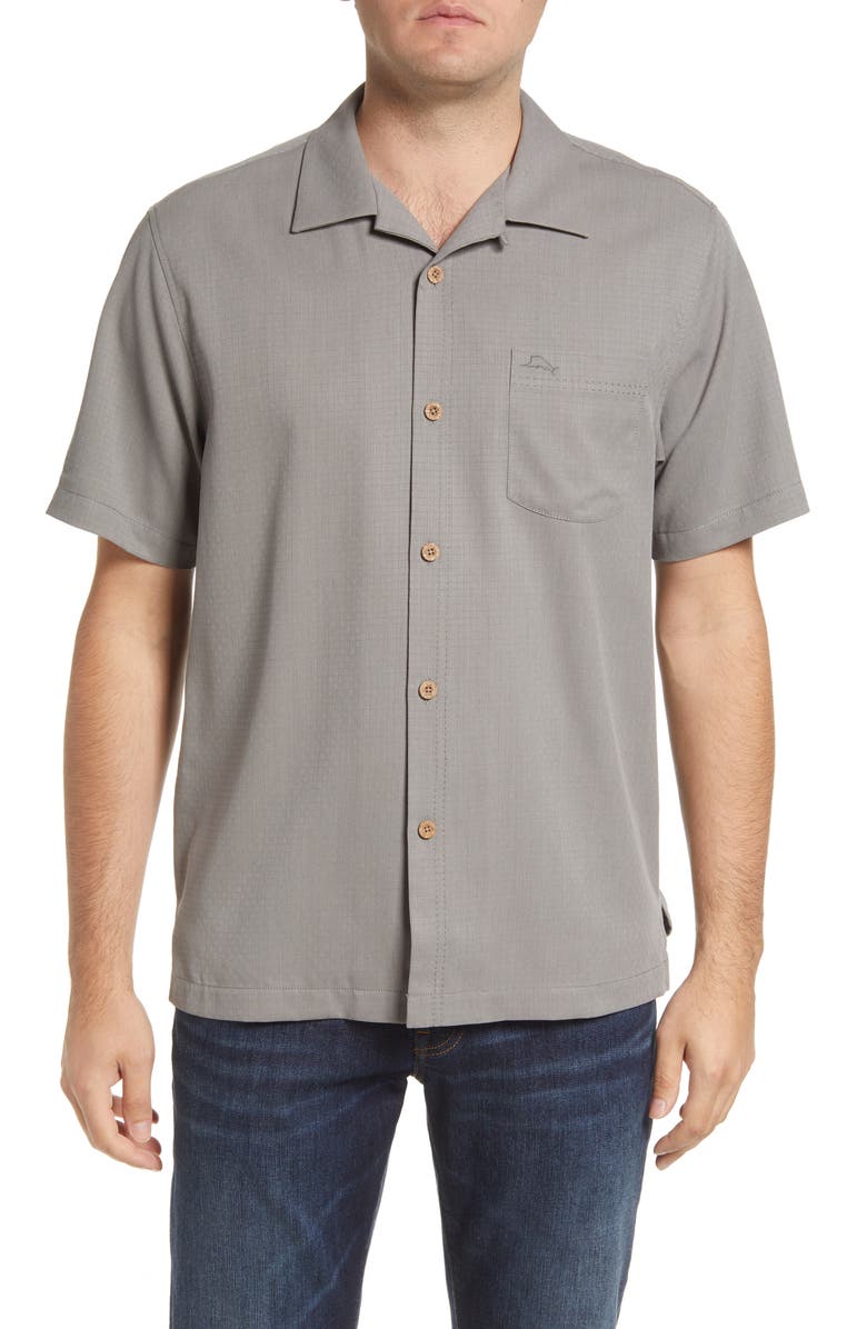 Tommy Bahama Coastal Breeze Silk Blend Button-Up Shirt, Main, color, Shadow