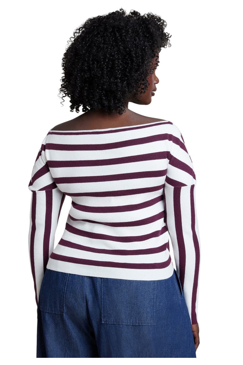 Striped Wrap Front Cropped Sweater, Alternate, color, BURGUNDY/WHITE STRIPE
