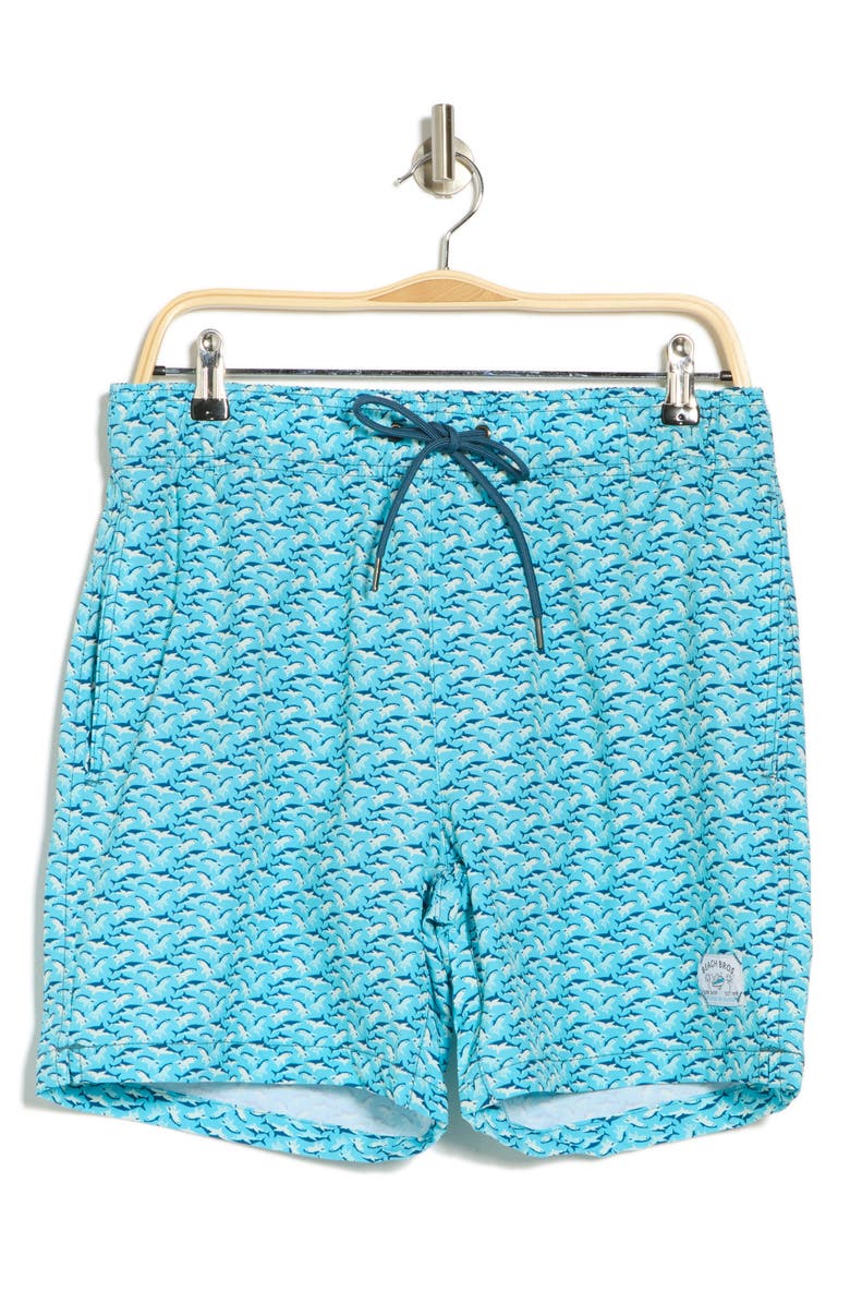BEACH BROS Shark Print Swim Trunks, Alternate, color,