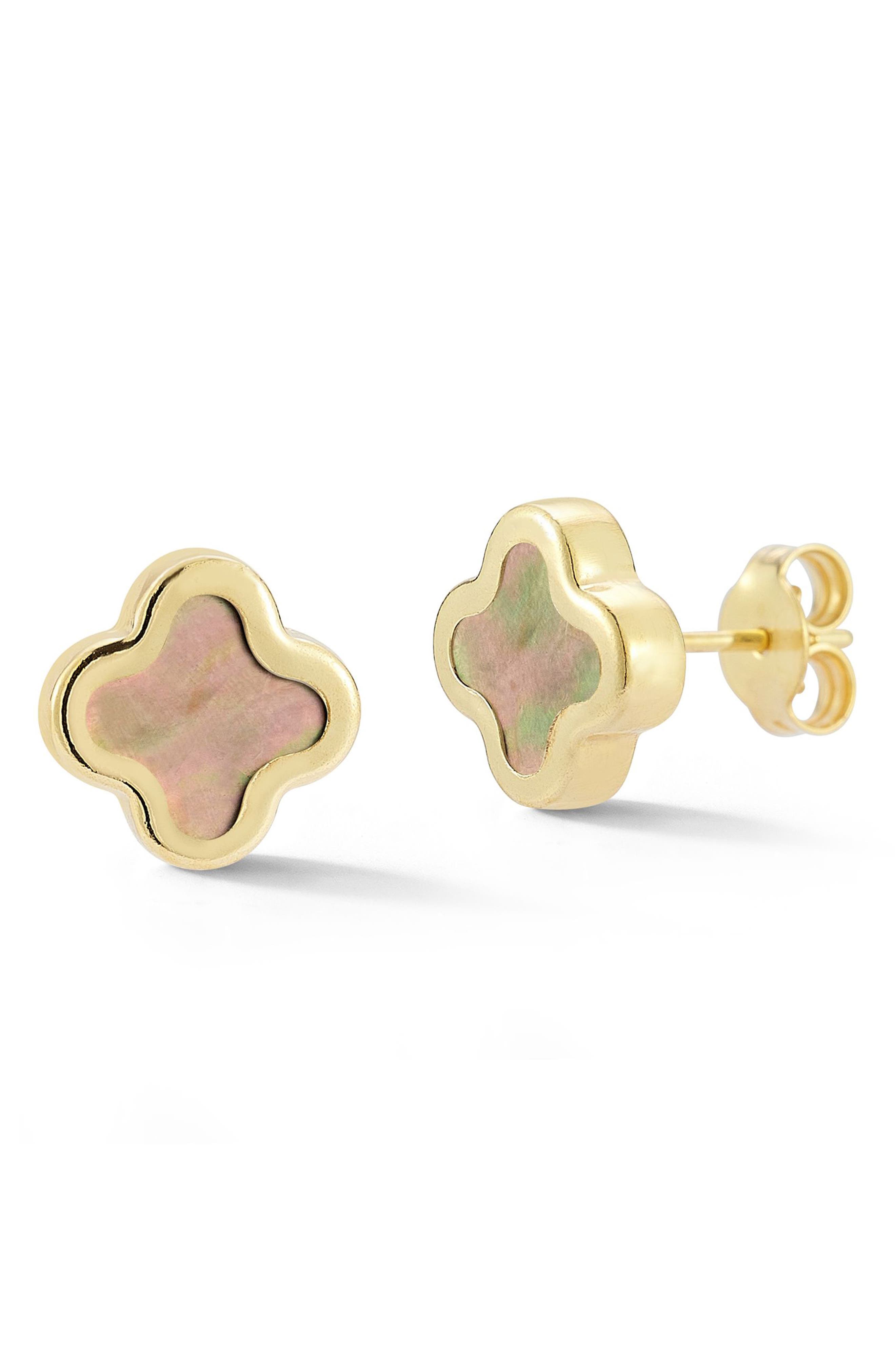 Ember Fine Jewelry 14K Mother-Of-Pearl Clover Stud Earrings