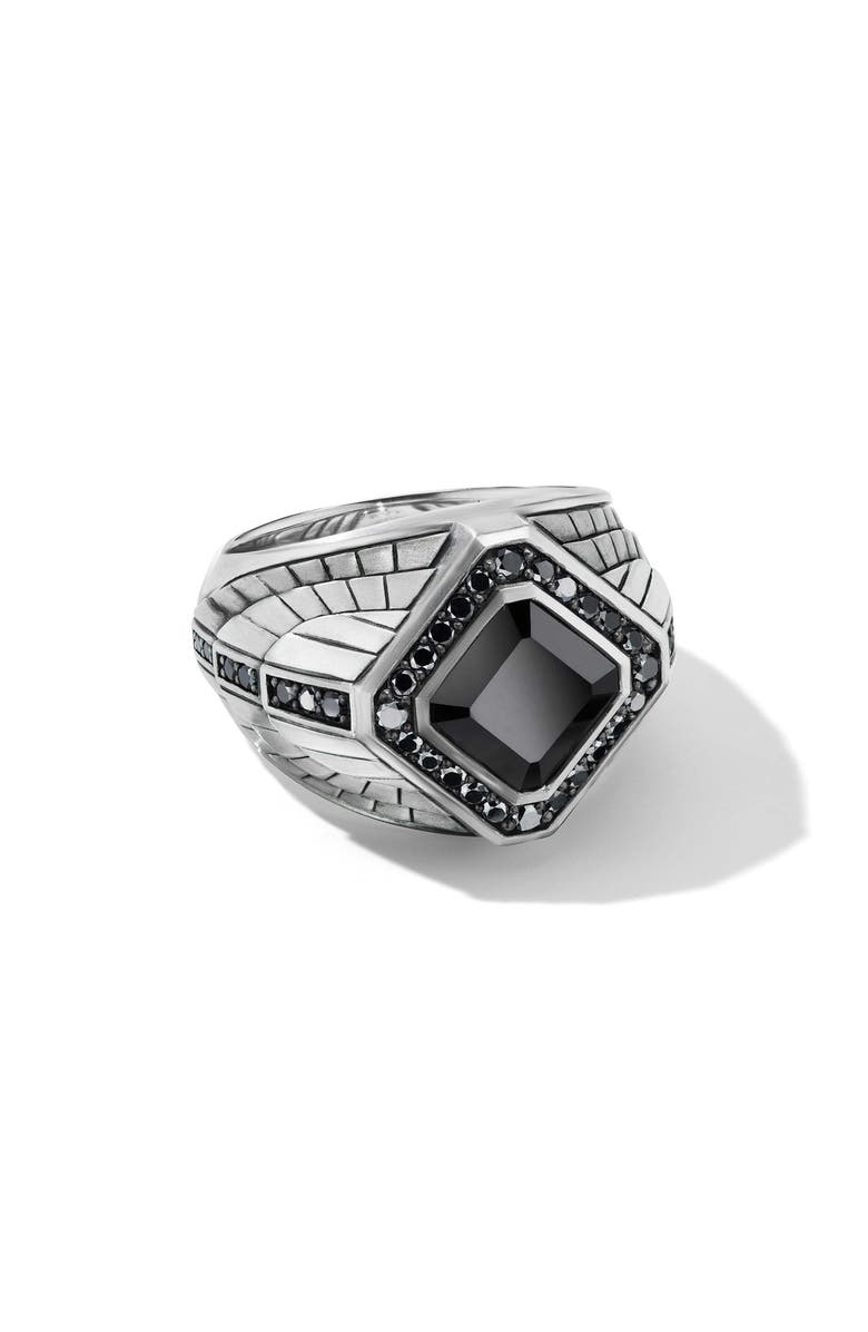 David Yurman Empire Signet Ring in Sterling Silver with Black Onyx and Pavé Black Diamonds, Alternate, color,