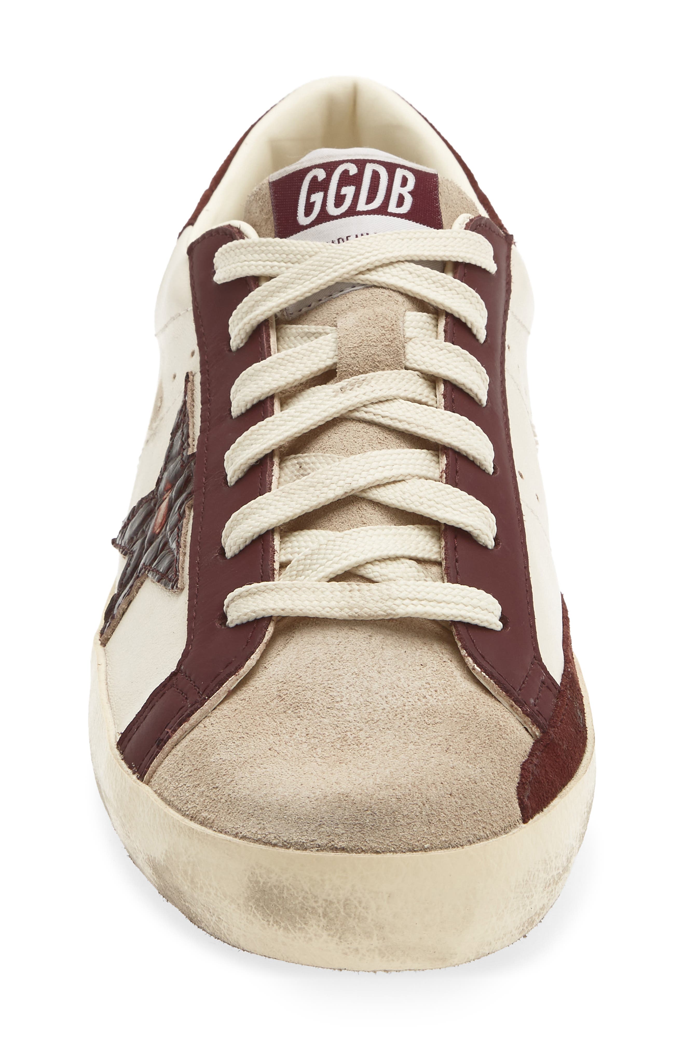 Super-Star Low Top Sneaker, Alternate, color, BUTTER/ BEIGE/ BURGUNDY