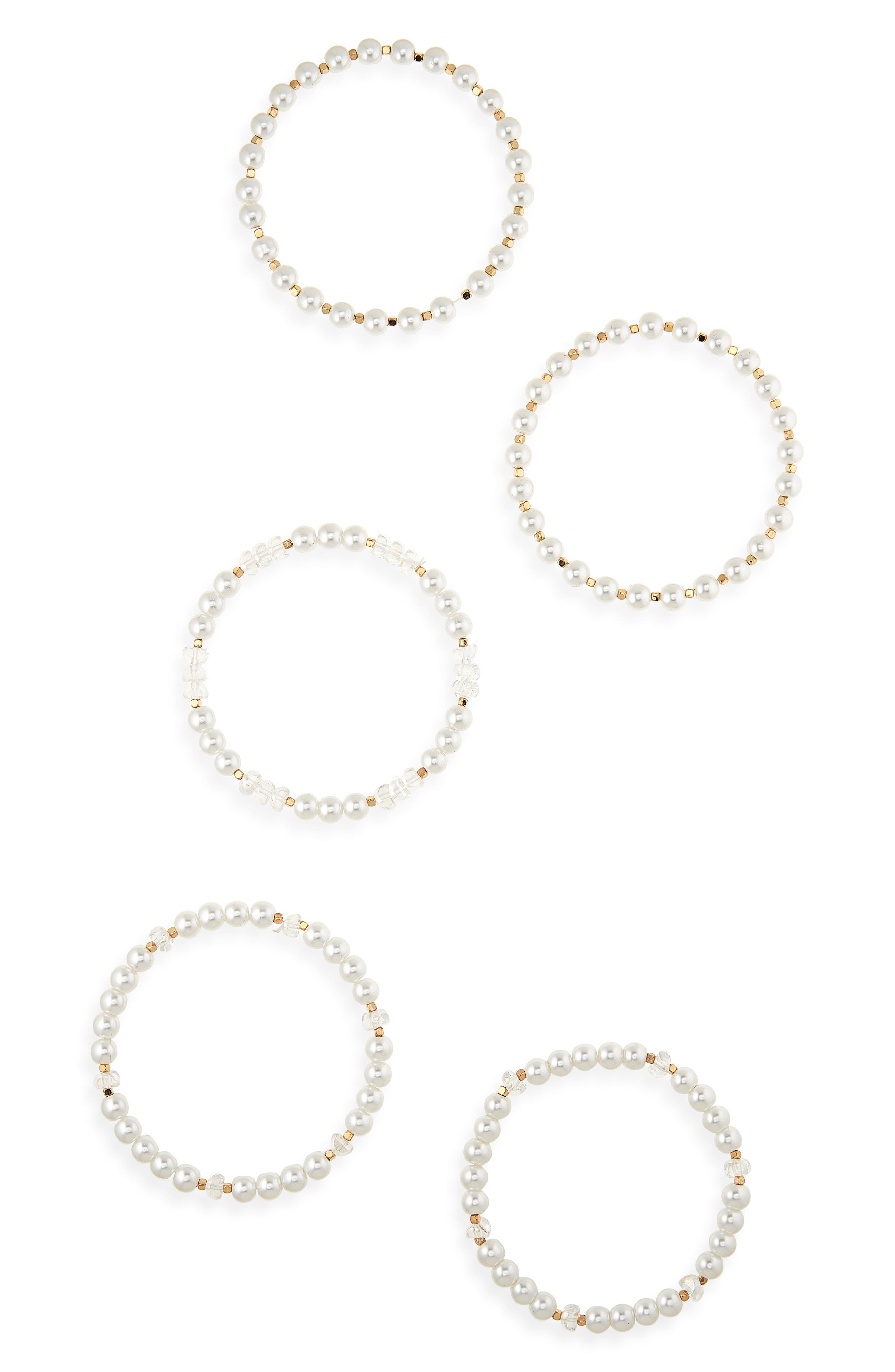 Tasha Set of 5 Faux Pearl & Crystal Beaded Stretch Bracelets