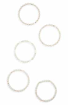 Tasha Set of 5 Faux Pearl & Crystal Beaded Stretch Bracelets