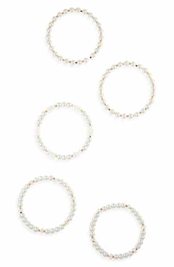 Tasha Set of 5 Faux Pearl & Crystal Beaded Stretch Bracelets