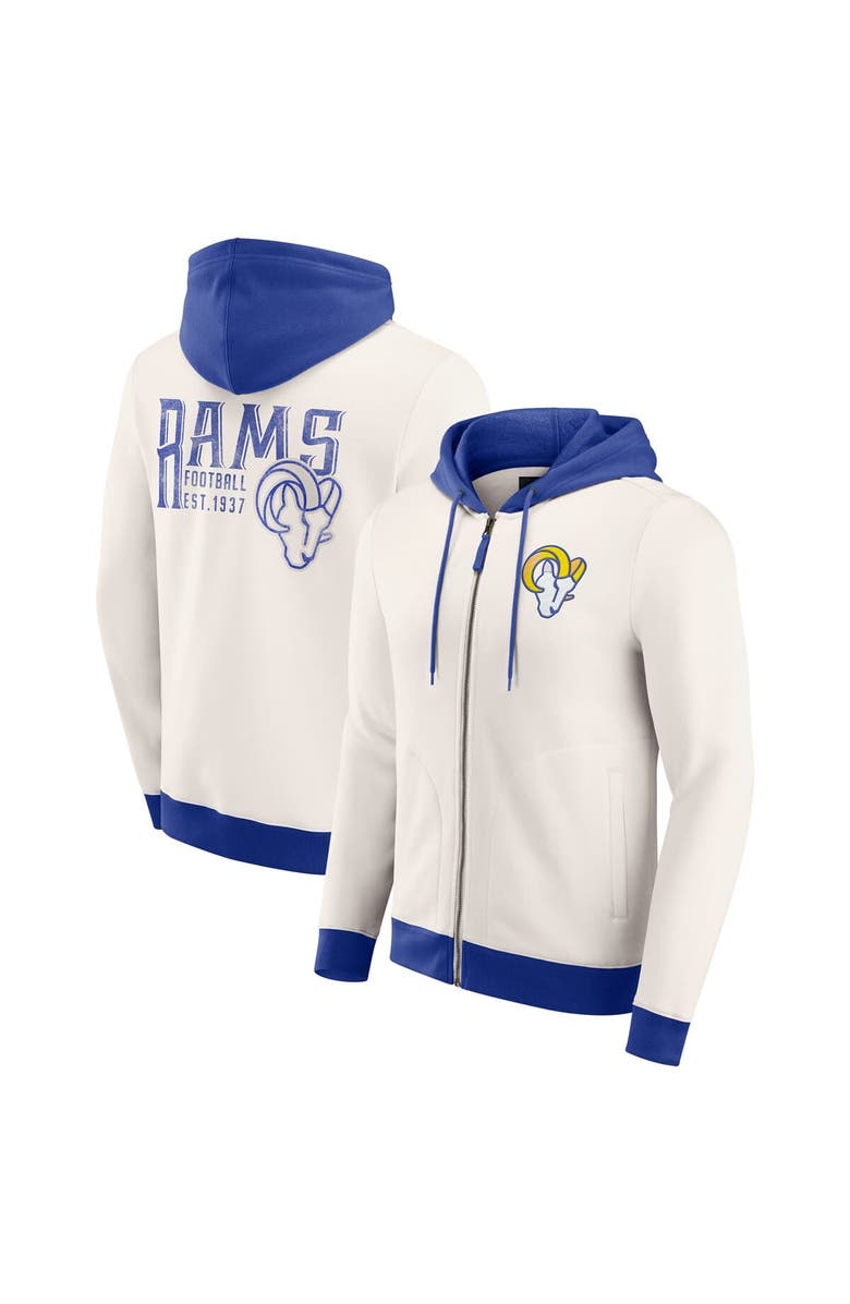 Darius Rucker Collection by Fanatics Men's Darius Rucker Collection by Fanatics Cream Los Angeles Rams Distressed Graphics Full-Zip Hoodie, Main, color, 