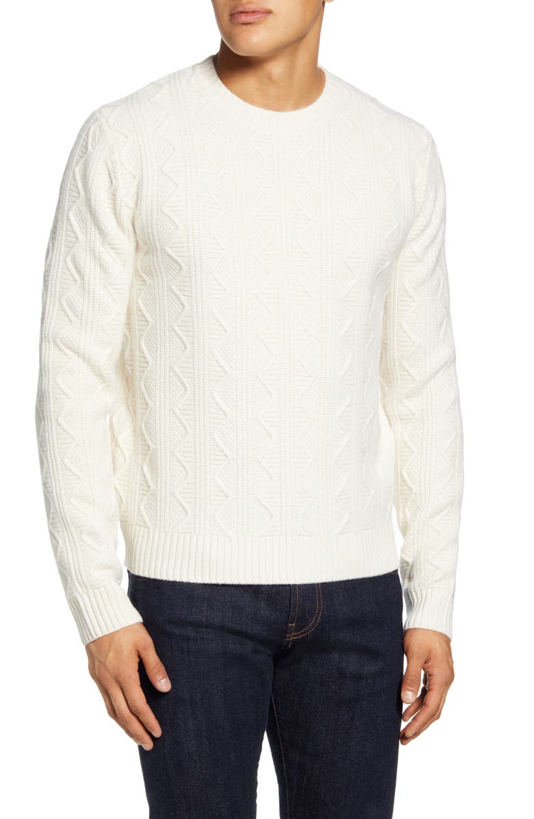 Todd Snyder Cable Knit Crewneck Wool Sweater, Main, color, 