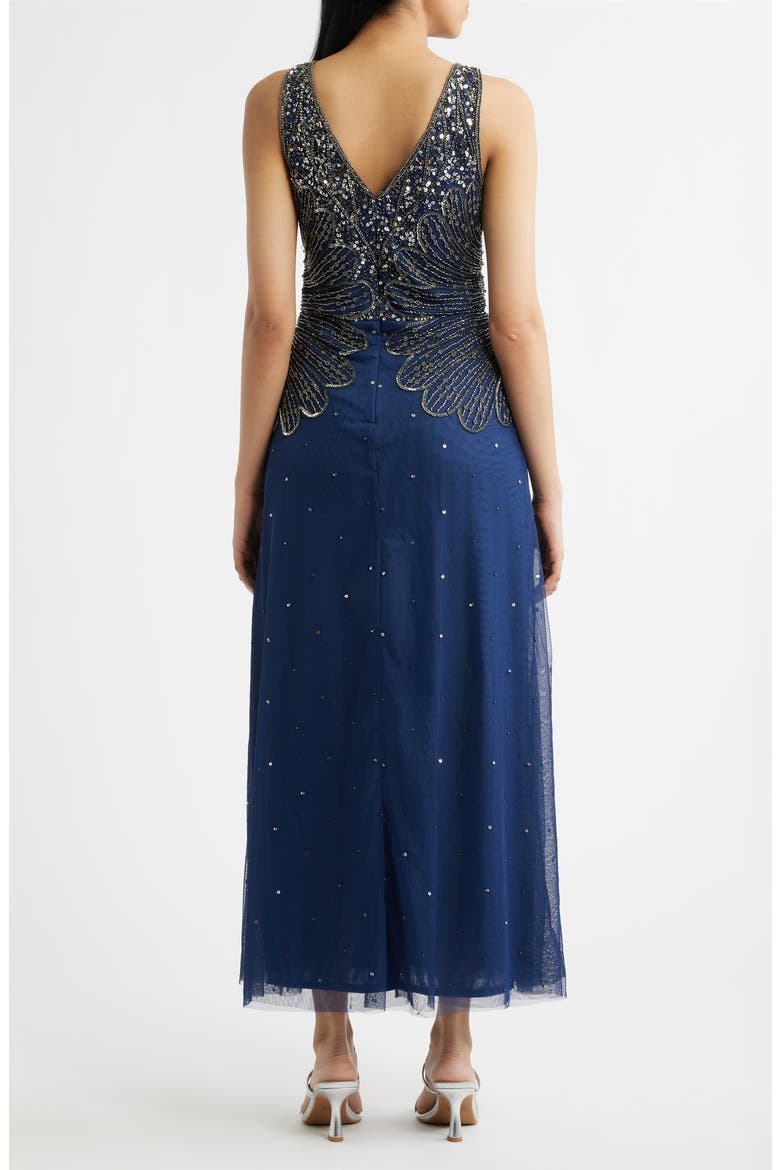 Beaded Sleeveless Chiffon Dress, Alternate, color, DENIM
