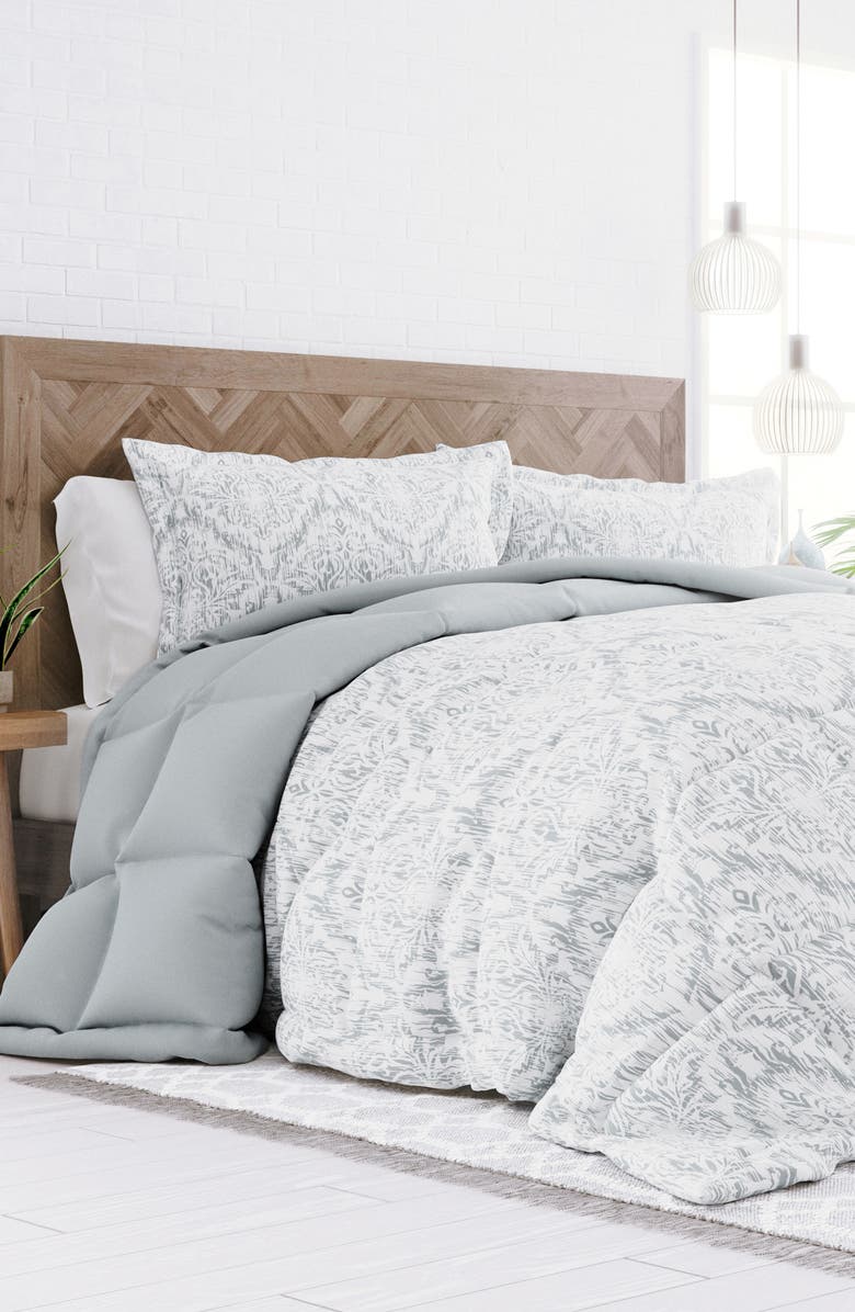 HOMESPUN Premium Down Alternative English Countryside Reversible Comforter Set, Alternate, color, Light Gray