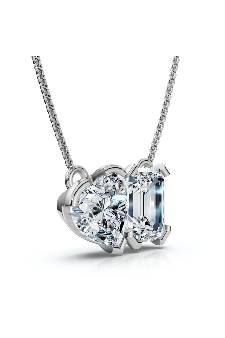 2Ct Toi Et Moi Heart Emerald Diamond Pendant 14k Gold 18" Necklace Lab Grown, Alternate, color, White Gold